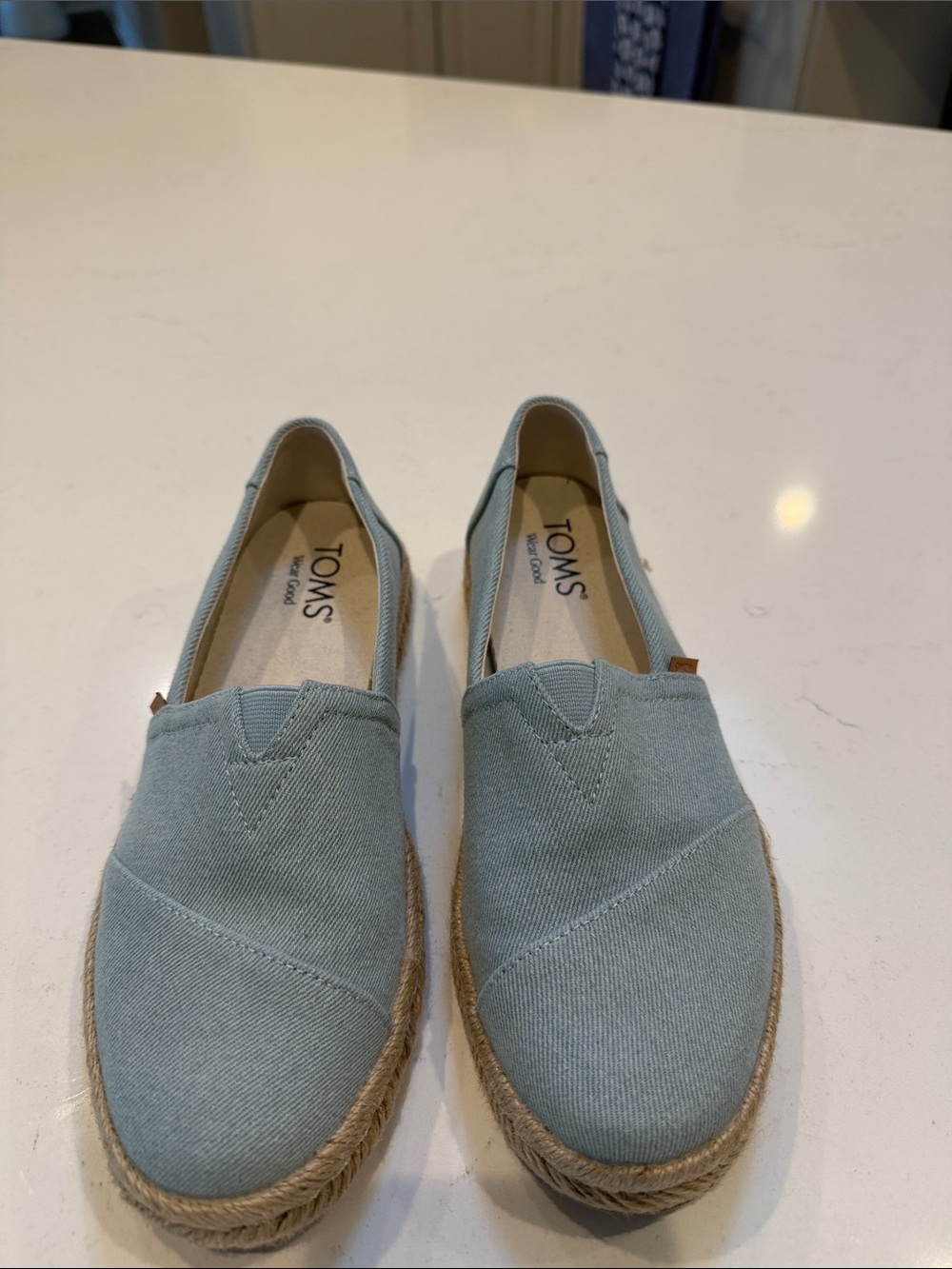 Toms Womens Light Blue Canvas Slip-On Espadrilles